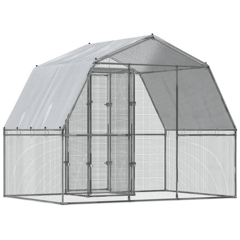 vidaXL Chicken Cage with Roof and Door Hen Coop Outdoor Silver Galvanized Steel