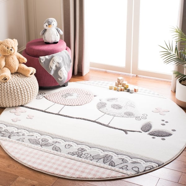 slide 2 of 12, SAFAVIEH Carousel Kids Madlen Transitional Rug 3' Round - Pink/Ivory - Round