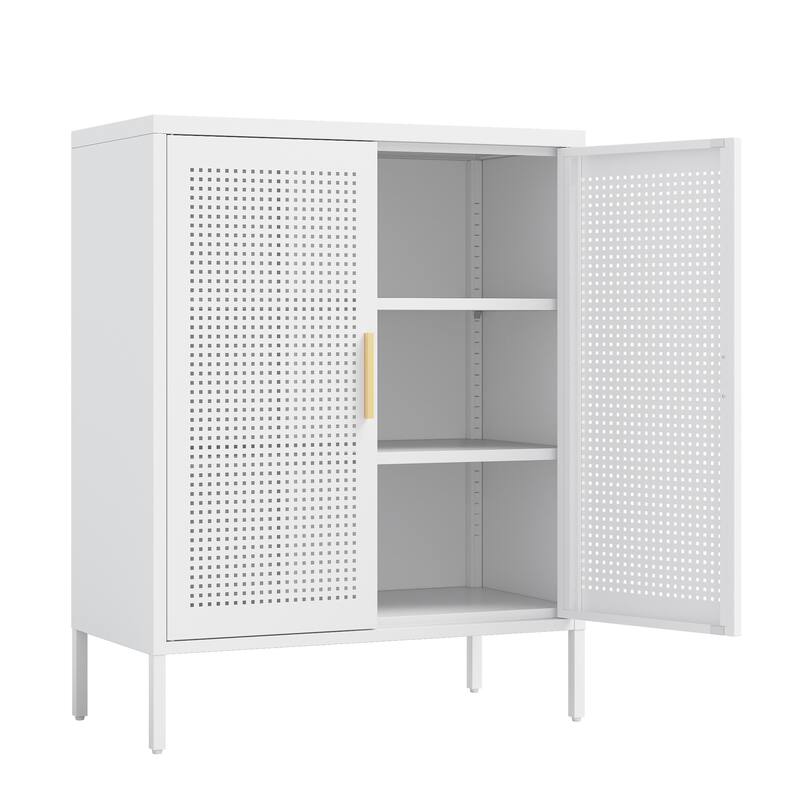 NO LOCK, Metal Storage Cabinet with 2 Doors and 2 Adjustable Shelves, Steel Storage Cabinet