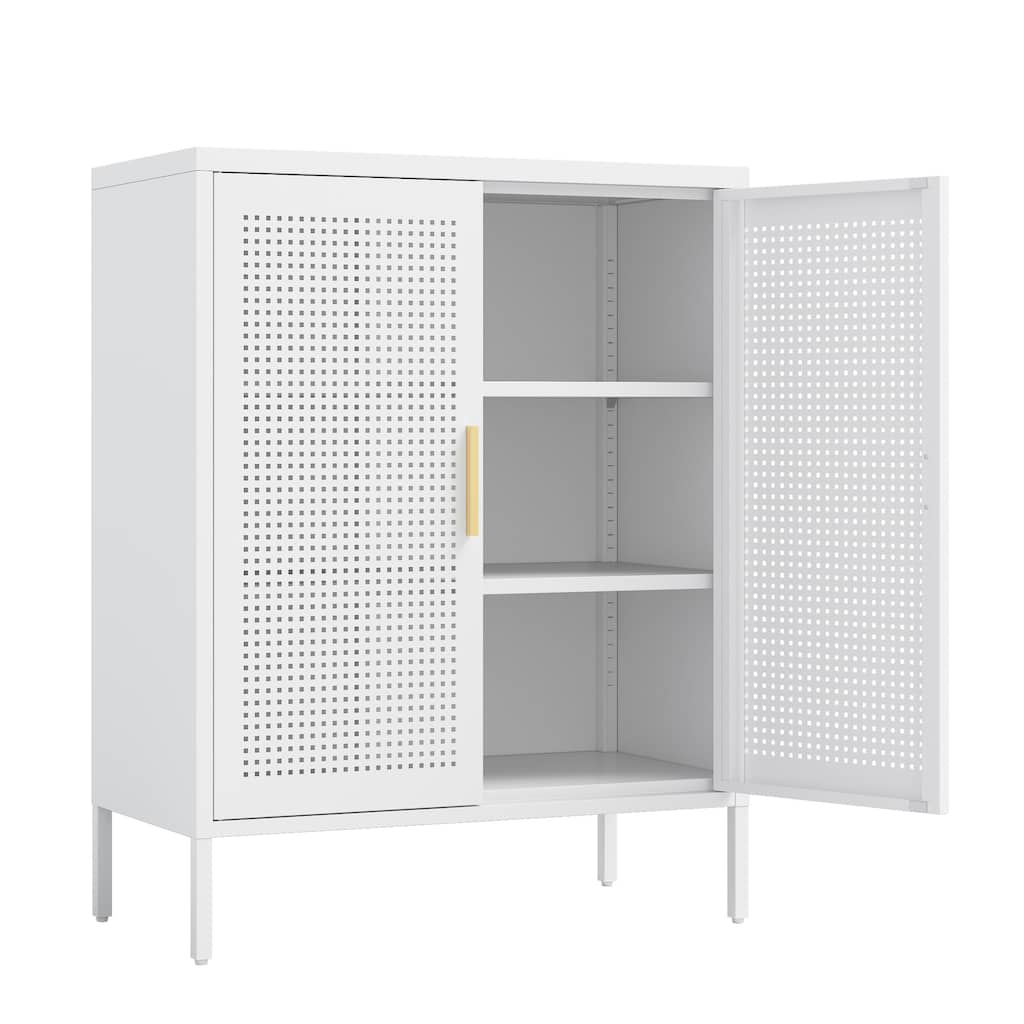 NO LOCK, Metal Storage Cabinet with 2 Doors and 2 Adjustable Shelves, Steel Storage Cabinet