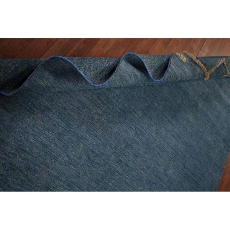 Modern Gabbeh Area Rug Hand-Knotted Oriental Blue Wool Carpet - 6'7" x 9'10"
