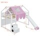 preview thumbnail 7 of 78, Full Size Loft Bed with Slide, Tent, and Storage Shelves - House Frame Kids Bed with Ladder and Car-Shaped Organizer