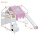 preview thumbnail 7 of 18, Full Size Wooden Loft Bed with House-shaped Frame & Slide, White+Pink