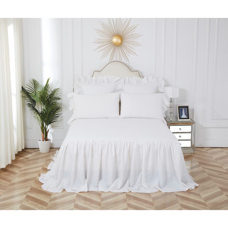 Ruffled Queen Bedspread White