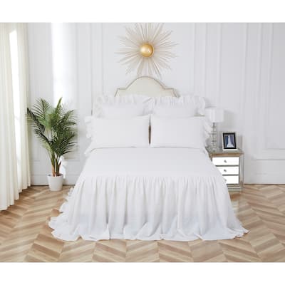 Ruffled Queen Bedspread White