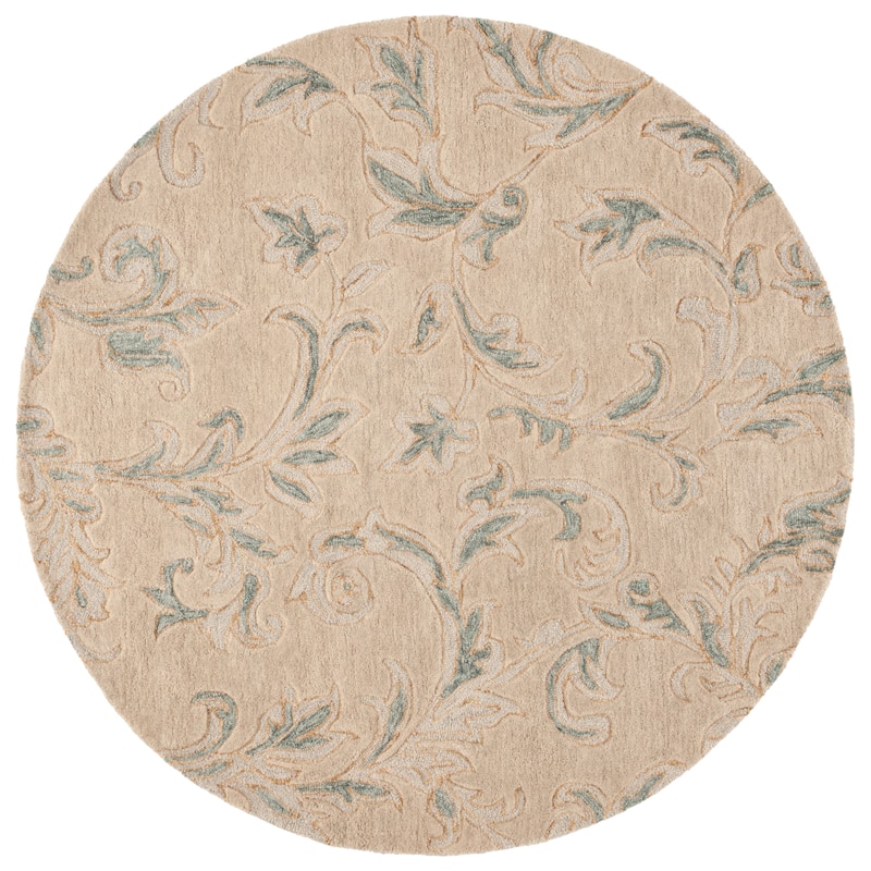 SAFAVIEH, Handmade Jardin Hatsue French Country Floral Wool Rug - 6' Round - Beige/Grey