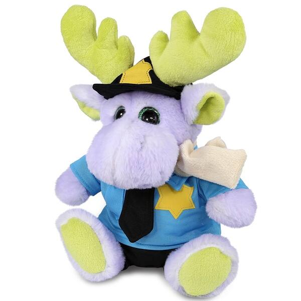 slide 2 of 6, DolliBu Sitting Purple Moose Police Officer Plush Toy with Cop Uniform - 12 inches