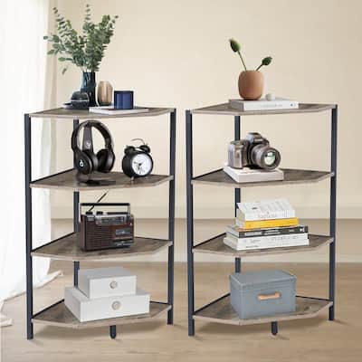 Javlergo Set of 2 Corner Shelf, Freestanding 4-Tier Wood Storage Rack