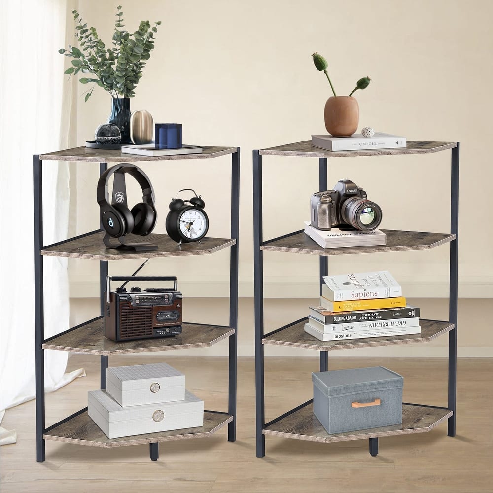 Javlergo Set of 2 Corner Shelf Freestanding 4-Tier Wood Storage Rack