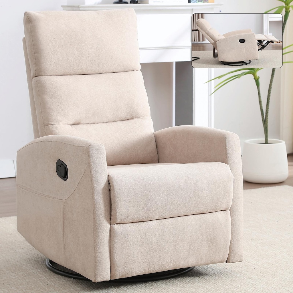 Manual Recliner Chair with Rocker and Swivel in Fabric for Living Room