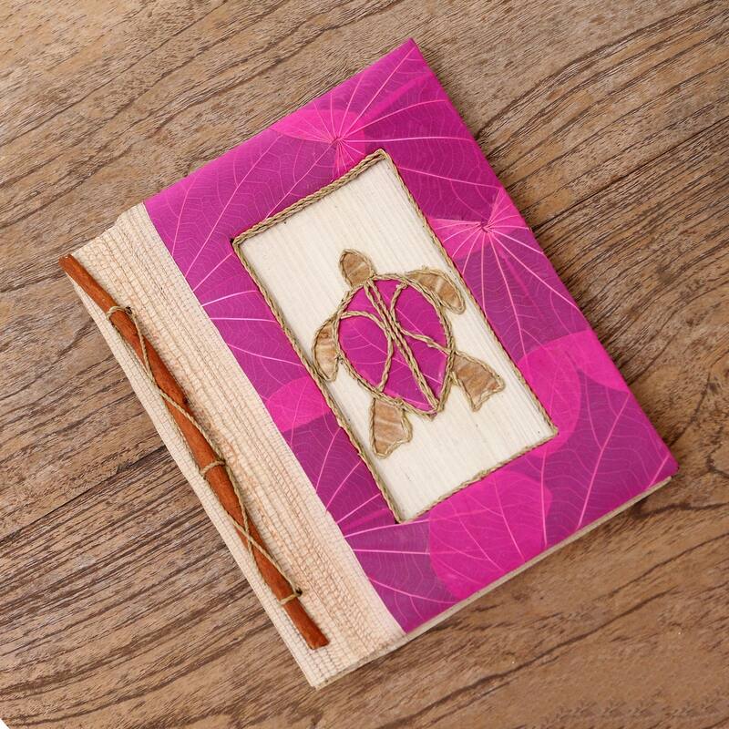 Novica Handmade Tortoise Thoughts In Pink Natural Fiber Journal