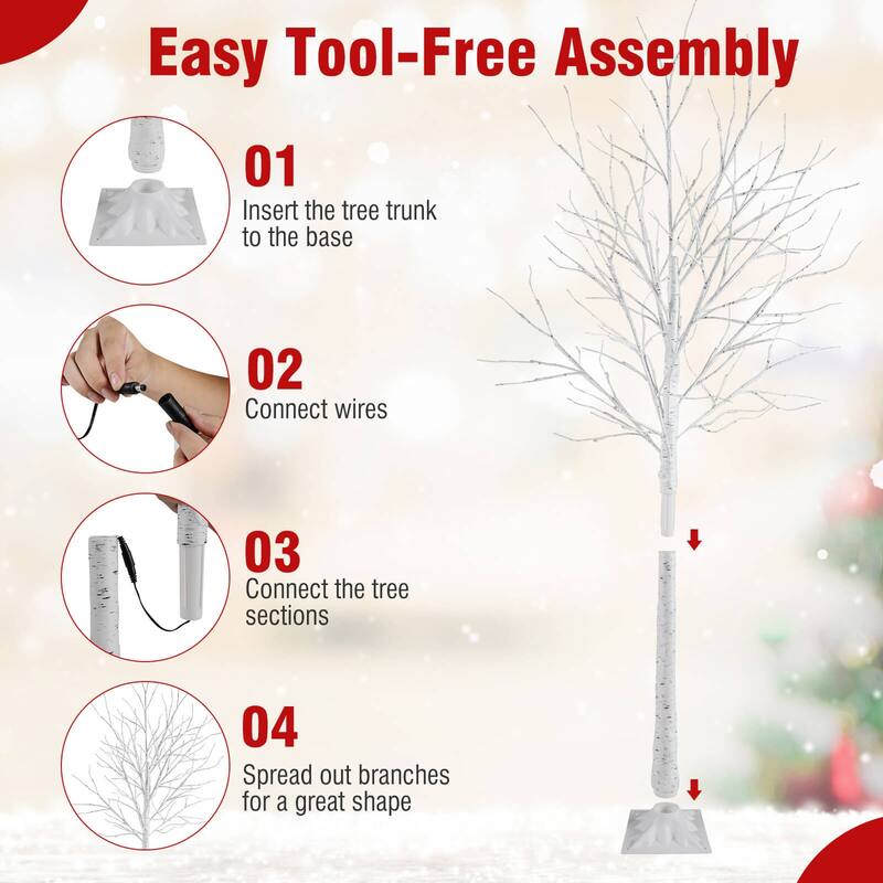 Costway 4’ 5’ 6’ Lighted Birch Tree Set Artificial Christmas Tree with - as pic shows - See Details