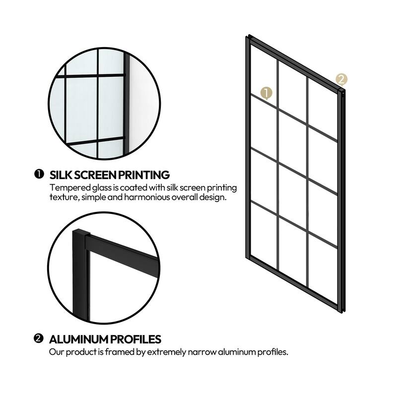 Puente Bathtub Screen Shower Door Tempered Glass Framed Shower Panel - 34" W x 58" H