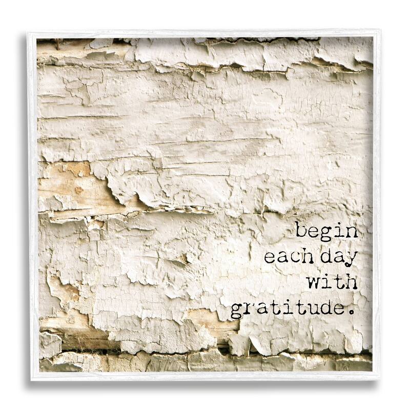 Stupell Inspiring Gratitude Typography Phrase Rustic Flaked Tree Framed Wall Art, Design by Graffitee Studios - Tan - 24 x 24 - White