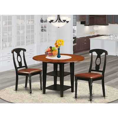 HomeStock 3-Piece Black and Cherry Finish Round Solid Wood Top Dining Table Set