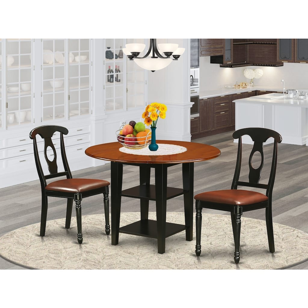 HomeStock 3-Piece Black and Cherry Finish Round Solid Wood Top Dining Table Set