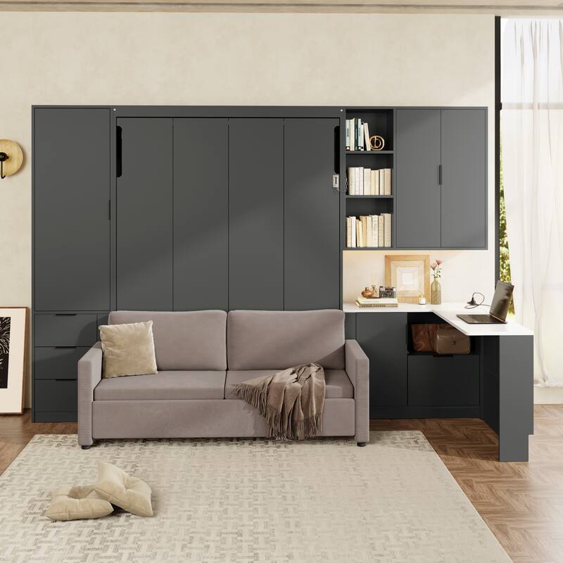 Ultimate Space-Saving Queen Wall Bed with Corduroy Sofa by Harper&Bright Designs