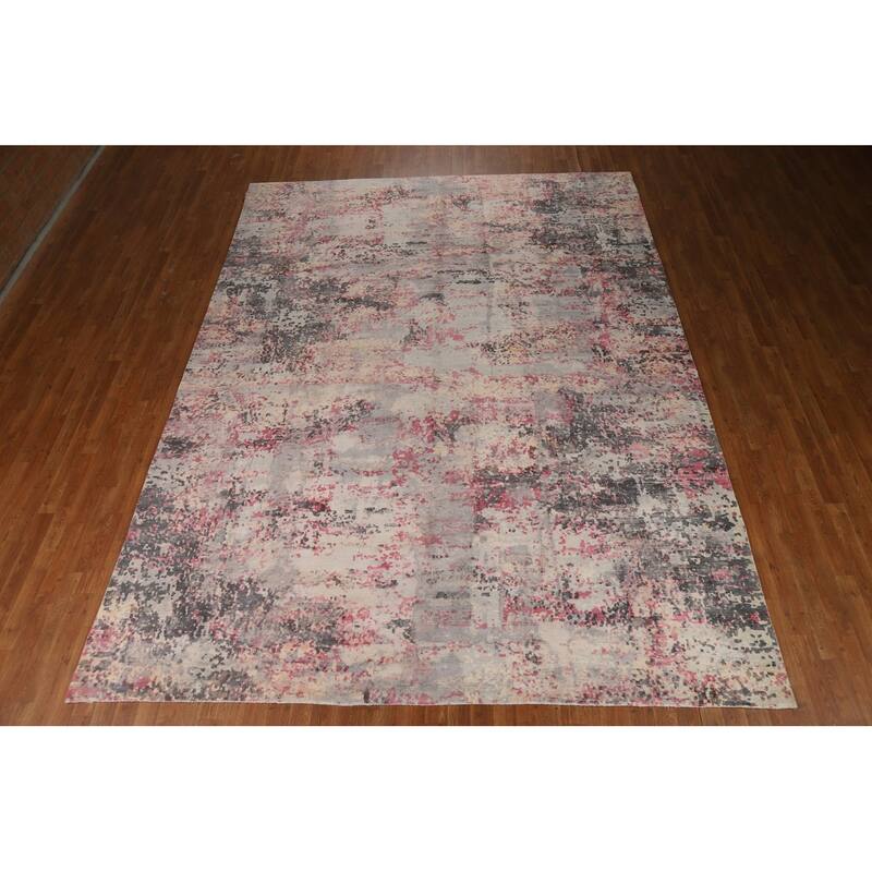Contemporary Abstract Indian Area Rug Hand-Knotted Wool Carpet - 9'0"x 11'10"