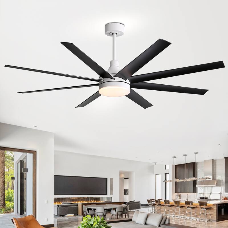 65 Inch LED Black and White Ceiling Fan with Light Remote- 8 Blade