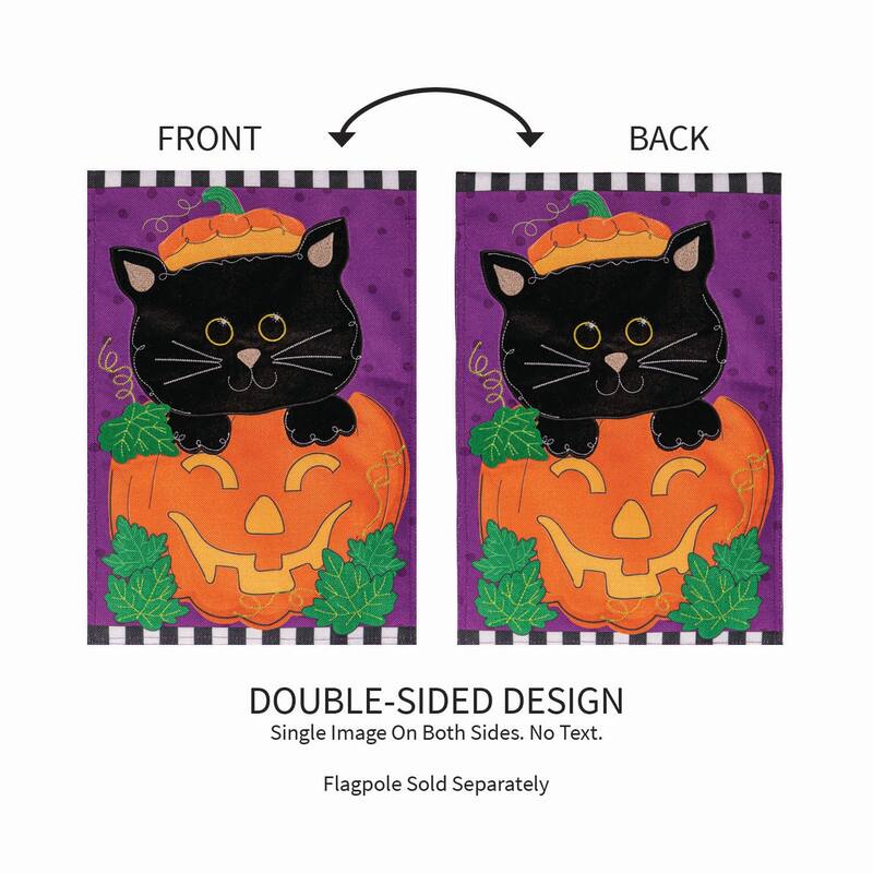 Jack O'Lantern & Black Cat Burlap Garden Flag