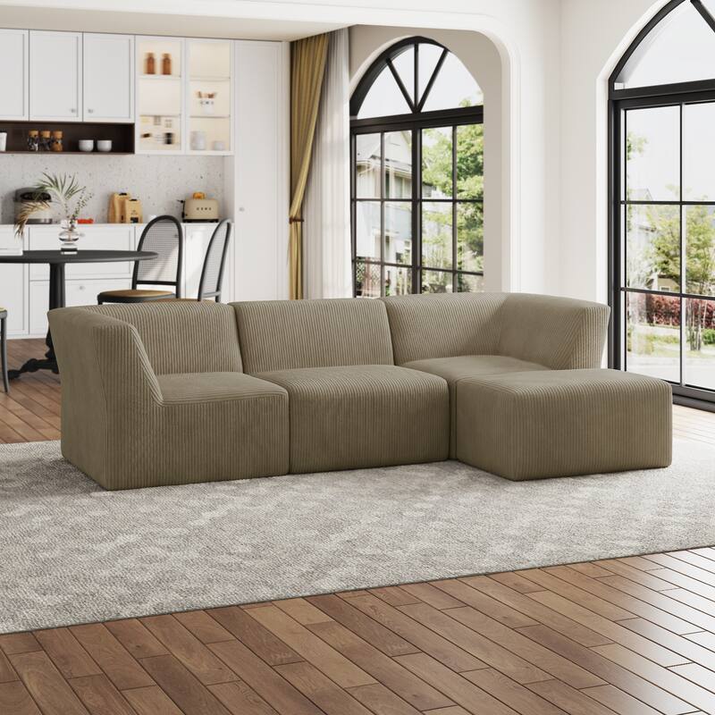 Modern Corduroy Fabric Loveseats Sofa Sectional Sofa - KHAKI/4 PIECE
