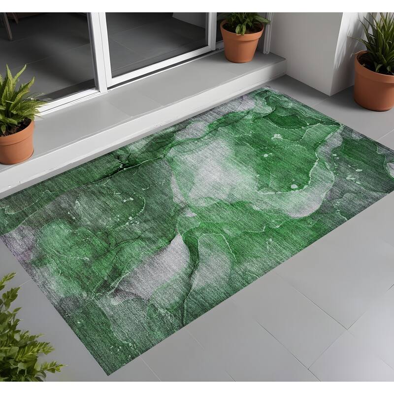 Fari Artistic Abstract Weather Resistant Classic Meets Modern Outdoor Rug - 2' x 3' - Green