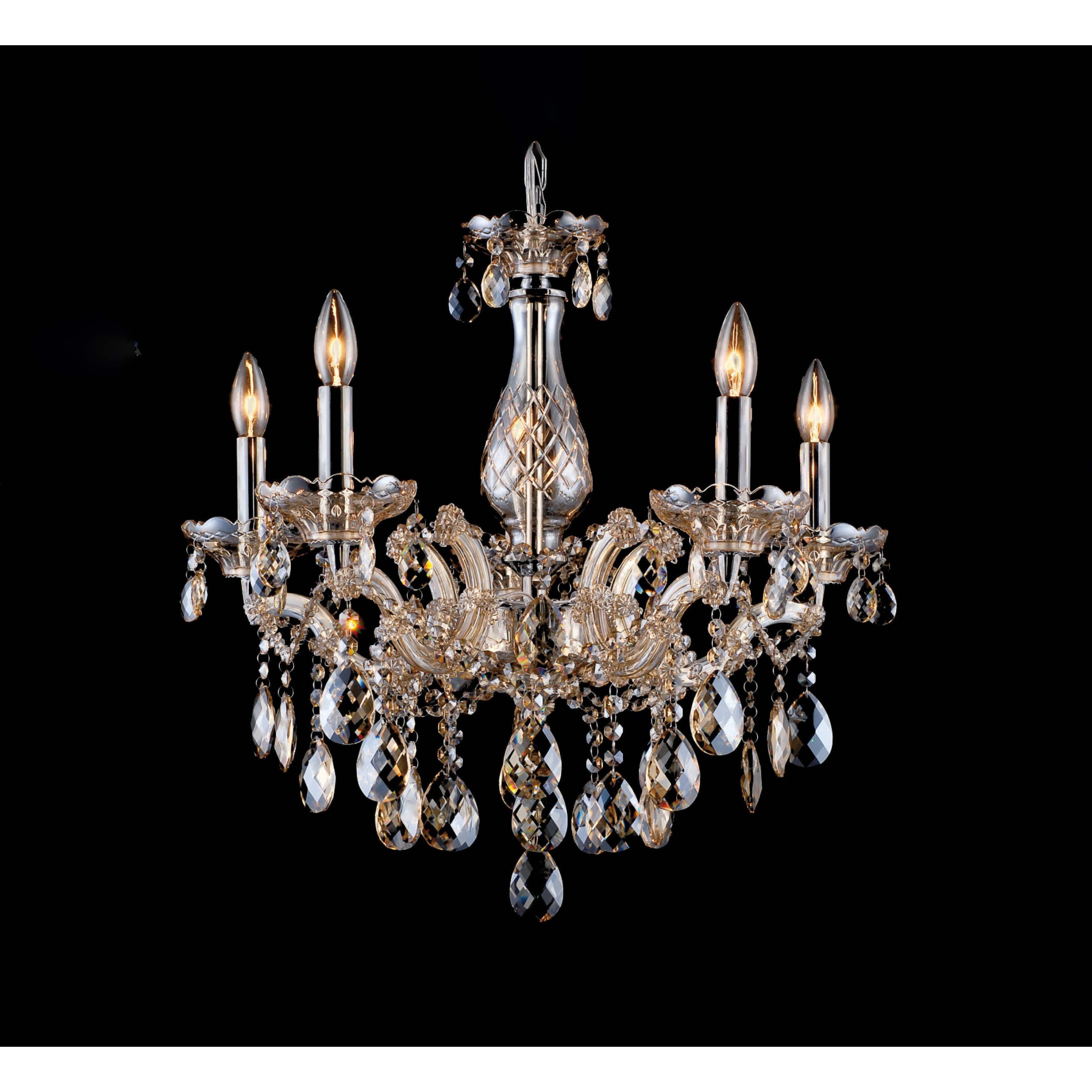 Traditional 5 Light Gold Chandelier With Champagne Crystals