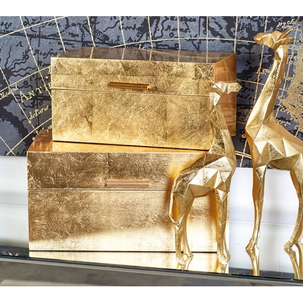 slide 1 of 25, CosmoLiving by Cosmopolitan Set of 2 Gold Wood Glam Box - S/2 11", 13"W Gold