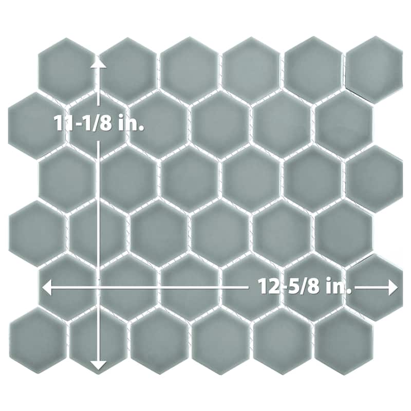 Merola Tile Tribeca 2" Hex Glossy Mist 11-1/8" x 12-5/8" Porcelain Mosaic Floor and Wall Tile