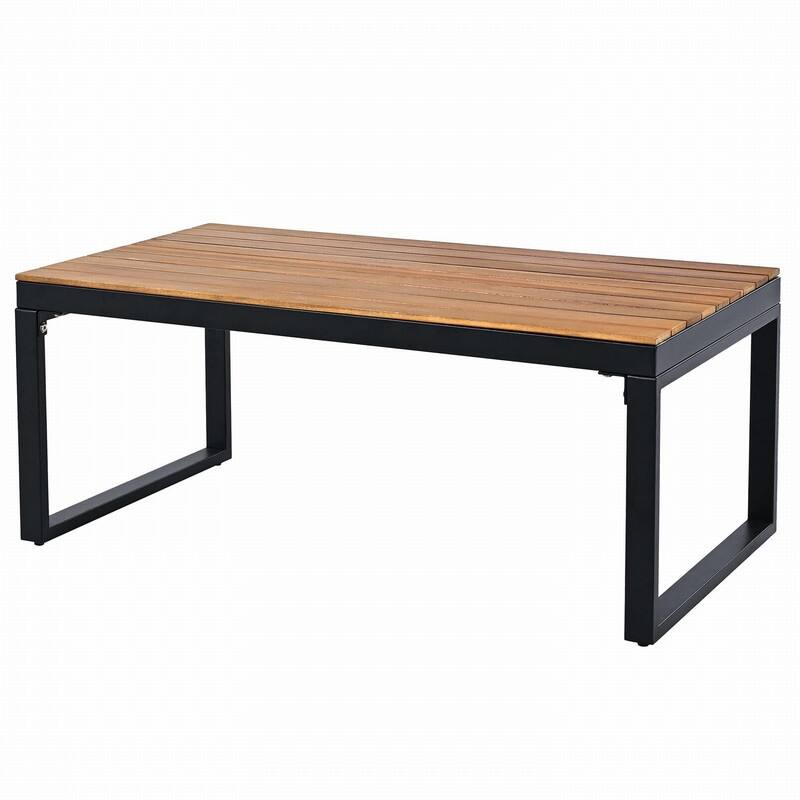 5-Person Outdoor Sofa Set with Acacia Wood Armrests and Removable Cushions