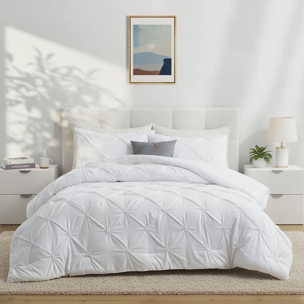 3 Piece Reversible Pintuck Pinch Pleat Bohemia and Tufted Clipped Comforter Set