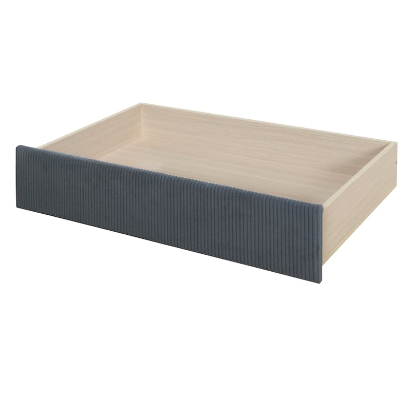 Vertical Lines Corduroy Daybed Wood Platform Bed with 2 Armrests & 2 Storage Drawers, Wood Slat Panel Bed