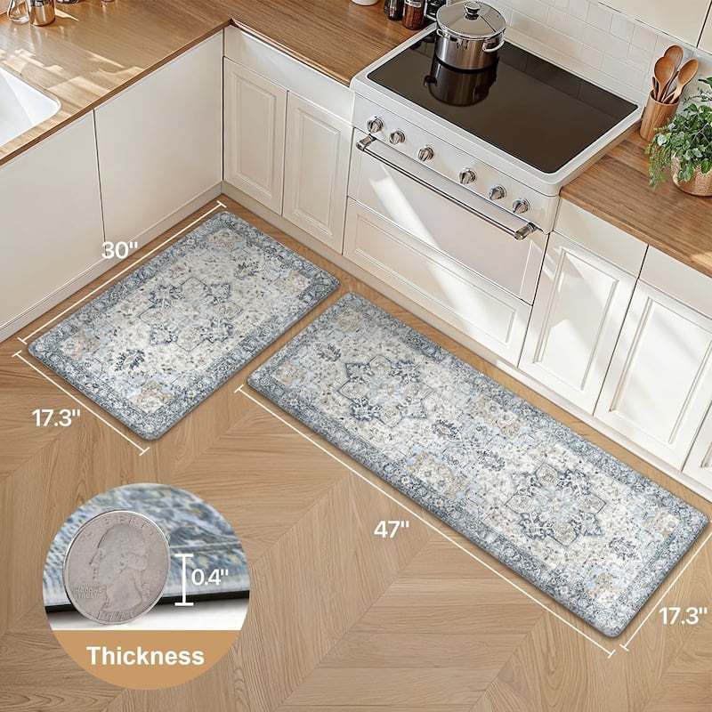 Mcow Harmony Multicolor Floral Boho Anti-Fatigue Memory Foam Kitchen Mat Set