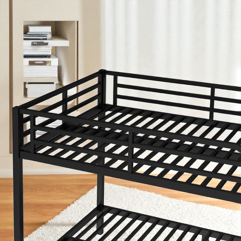 Heavy-Duty Metal Full XL over Full XL Bunk Bed with Guardrails, Noise-Free Design & Underbed Storage