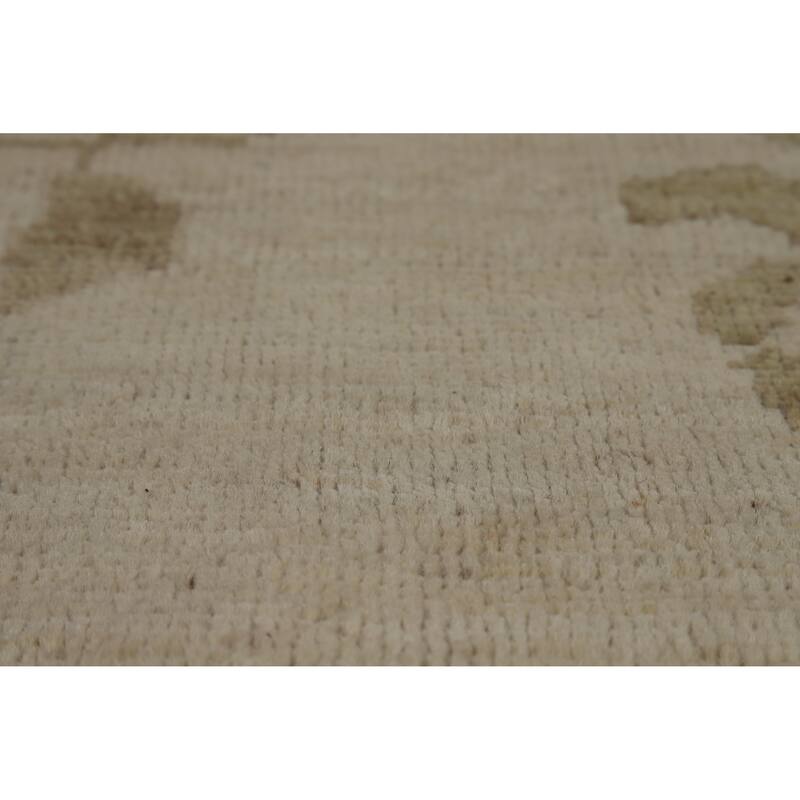 Hand Knotted Oriental 100% Wool Carpet Transitional All-Over Beige & Ivories Oushak Area Rug - 9' 9'' X 8' 2''