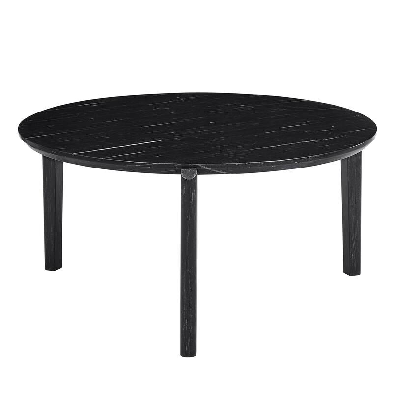 Living Room Coffee Table,36 Inch Round Small Coffee Table,Imitation Marble Tabletop With Rubber Wood Legs,Wooden Coffee Table