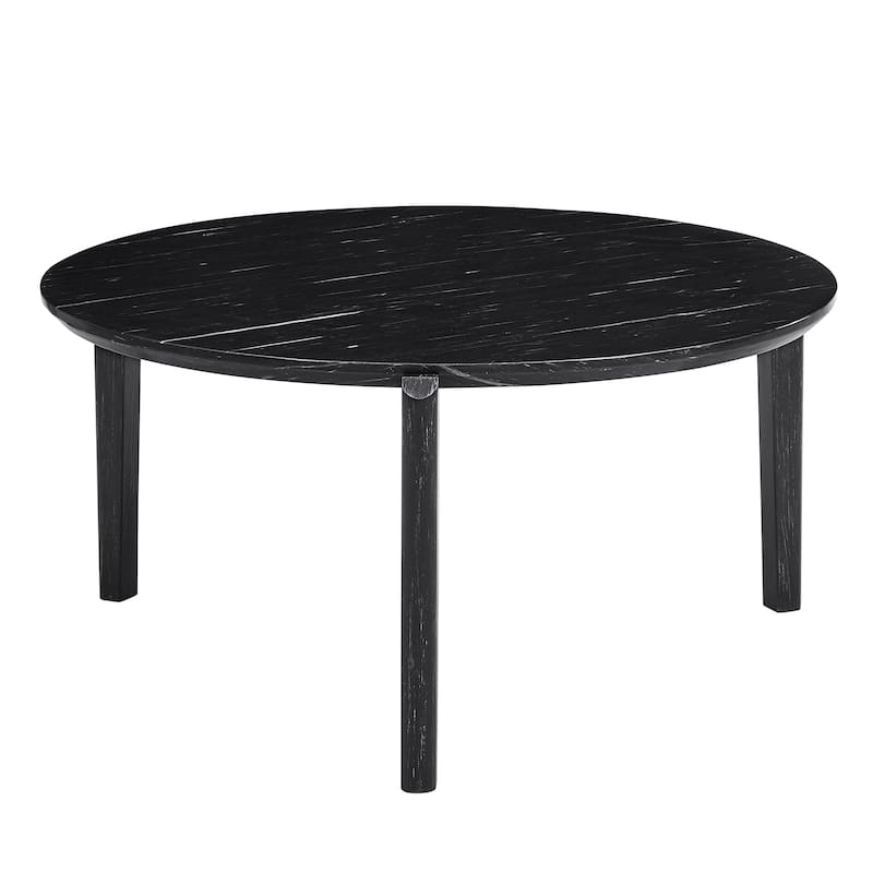 Modern 36-Inch Round Coffee Table-Stylish Imitation Marble Top with Solid Rubber Wood Legs-Elegant Wooden Center Table