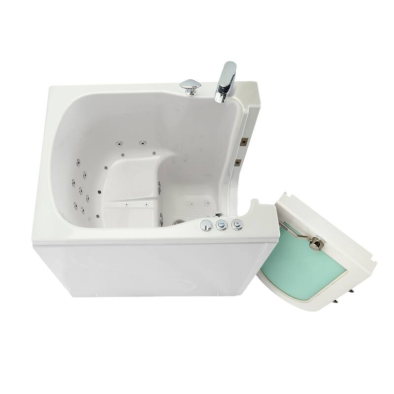 Ella Front Entry 32"x40" Acrylic Hydro Massage Walk-In Bathtub with Outward Swing Door 2 Piece Fast Fill Faucet 2" Drain