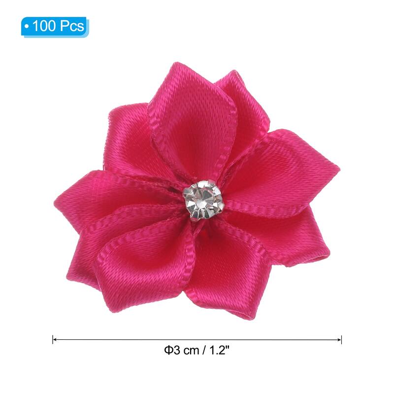 100Pcs Small Ribbon Flowers Satin Ribbon Flowers Mini Fabric Flower - 3cm - Rose Red