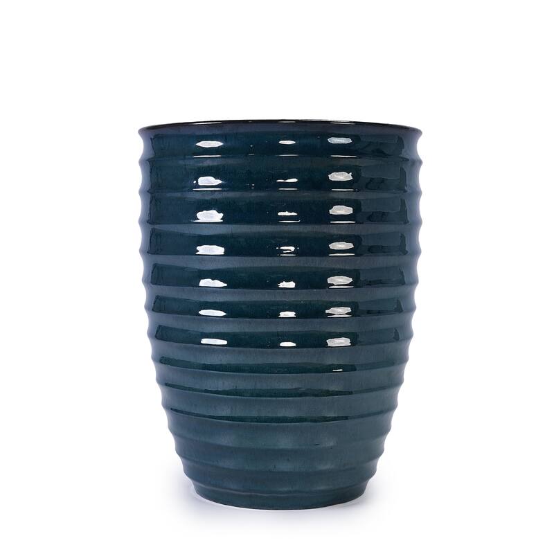 Handmade Ceramic Planter, 17 Inch Diameter, 1 Piece, Horizontal Ripples Pattern