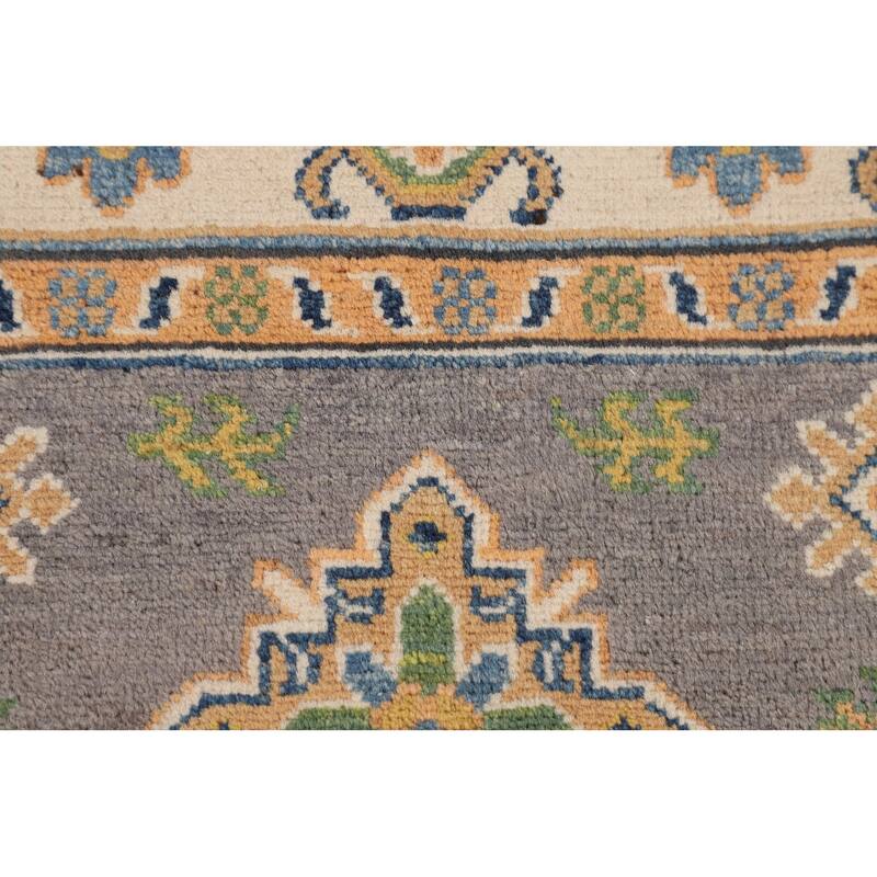 Gray Geometric Kazak Accent Rug Handmade Wool Carpet - 2'8" x 4'2"