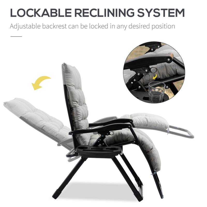 Outsunny Zero Gravity Chair, Folding Reclining Lounge Chair with Padded Cushion, Side Tray for Indoor and Outdoor