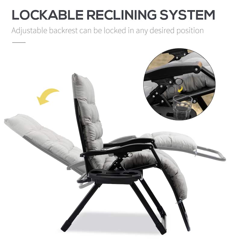 Zero Gravity Chair, Folding Reclining Lounge Chair with Padded Cushion, Side Tray for Patio, Camping, and Backyard