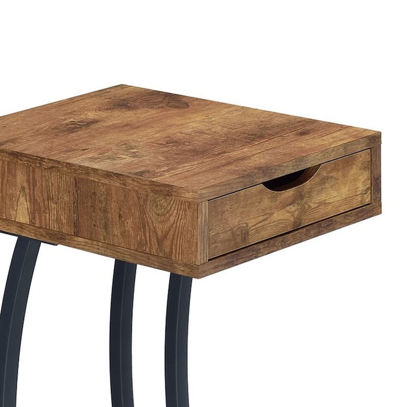 11.75 in. Brown and Black Rectangle Wood End Table with Storage Drawer for Convenience