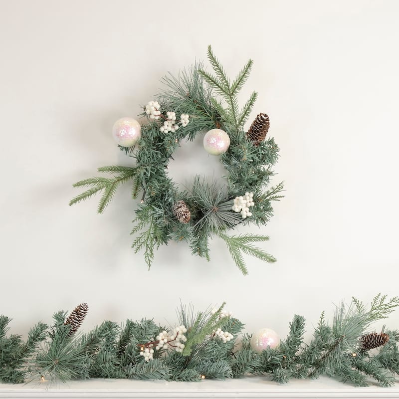 6' x 12" Pre-Lit Decorated Pine Artificial Christmas Garland Warm White LED Lights