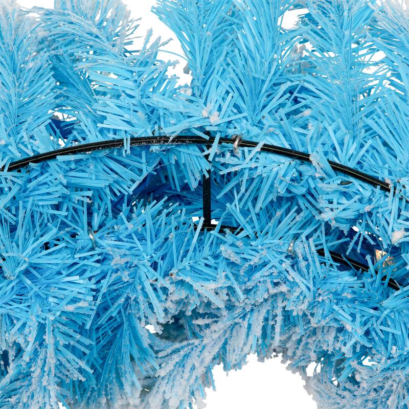 Pre-Lit Flocked Pine Artificial Christmas Wreath - 24" - Sky Blue - Clear Lights
