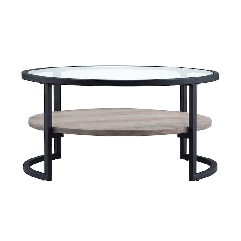 Carbon Loft Mornie Coffee Table in Blackened Bronze with Oak Shelf
