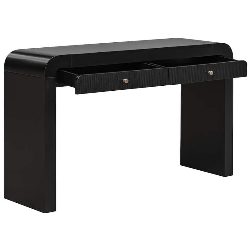Rustic Console Table with Fluted Drawer Front, Entryway Table with Curved Corners & Thick Legs, Sturdy Sofa Table