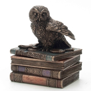 4.72 inches H Bronze Snow Owl Flap Wings On Books Trinket Box(Mbz+Color) made of Cold Cast Bronze