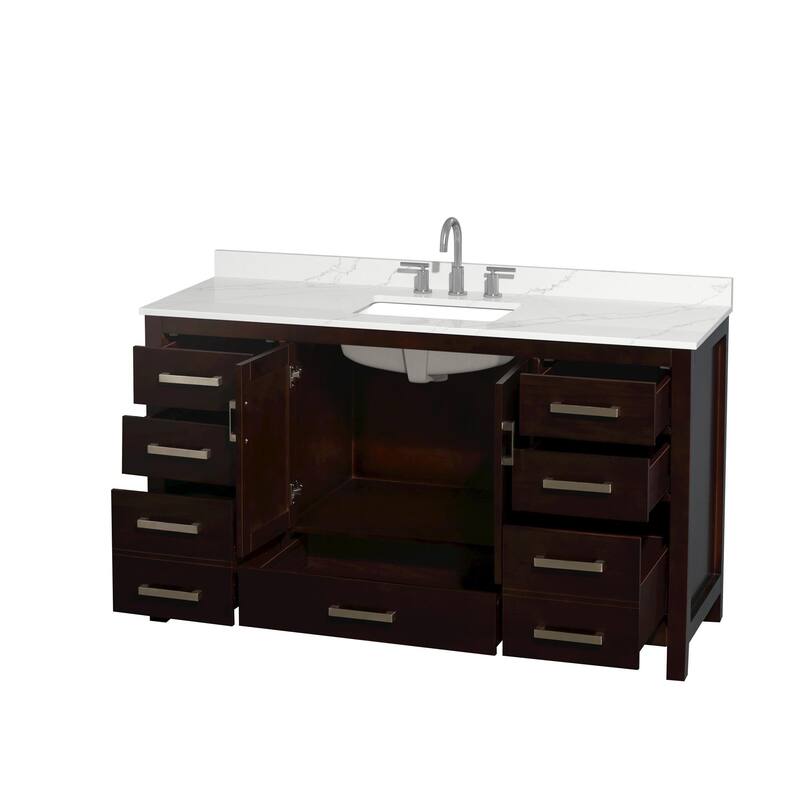Sheffield 60-inch Single Vanity, 3 Hole Quartz Top